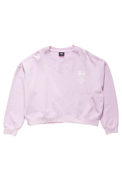 Stussy Womens World Tour Pigment Crew Sweaters Pink - AVQIM2196